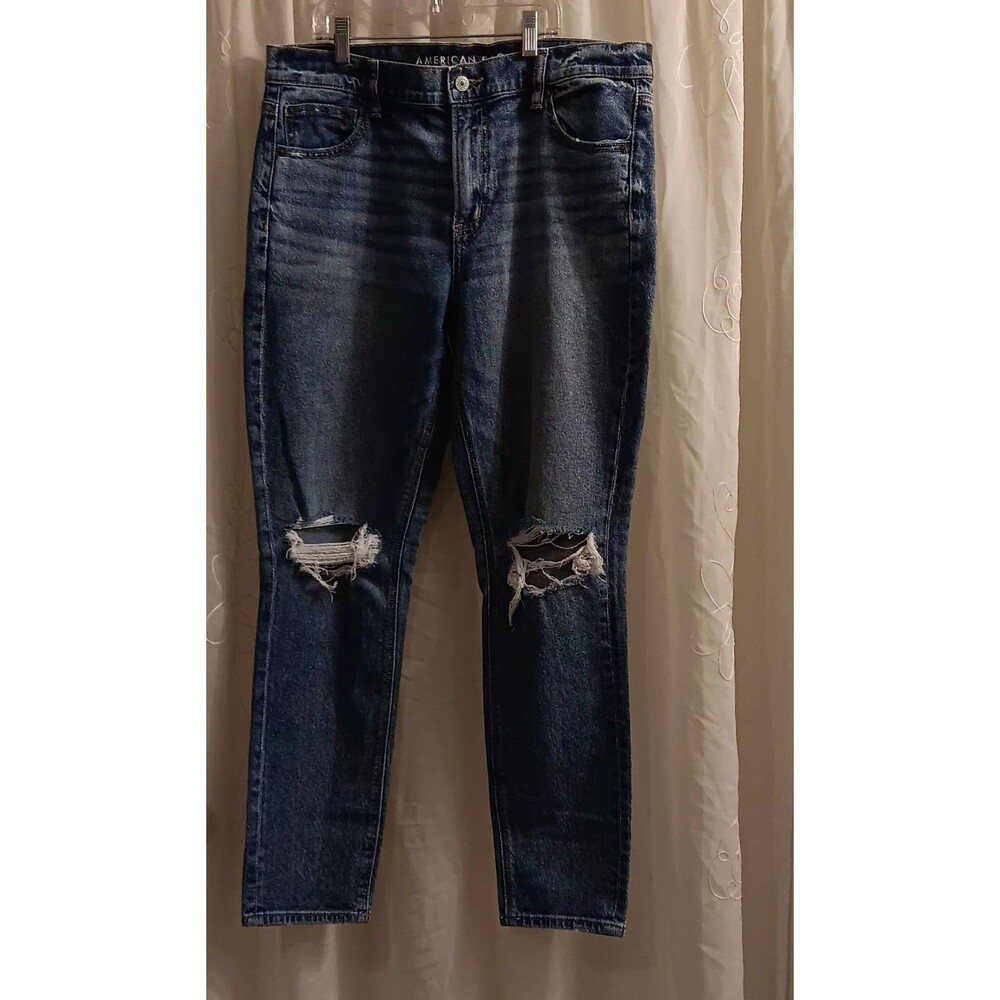 American Eagle High Rise Vintage Style Mom Jeans Size 14 Stretch Destroyed 90's